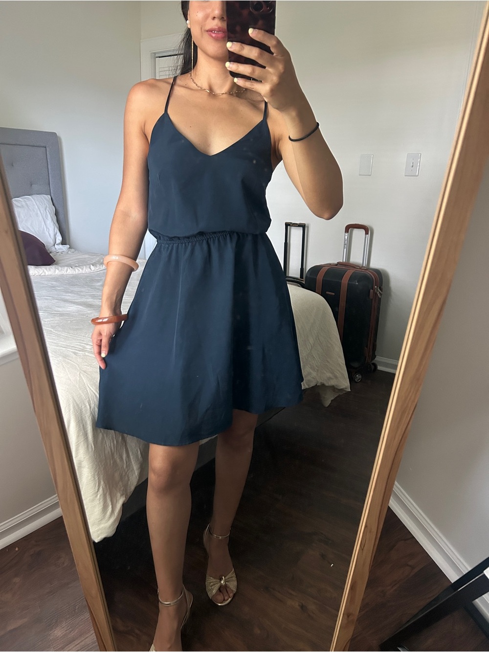 Hutch Navy Backless Mini Dress Criss Cross Cocktail Party | Knee-Lenght
